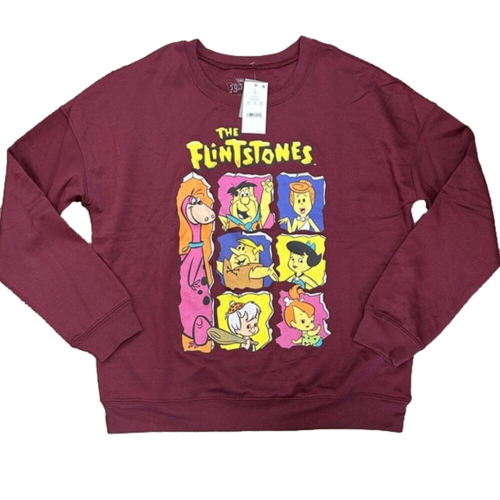 New Women's The Flintstone's Graphic Sweatshirt Burgundy‎ size Small
